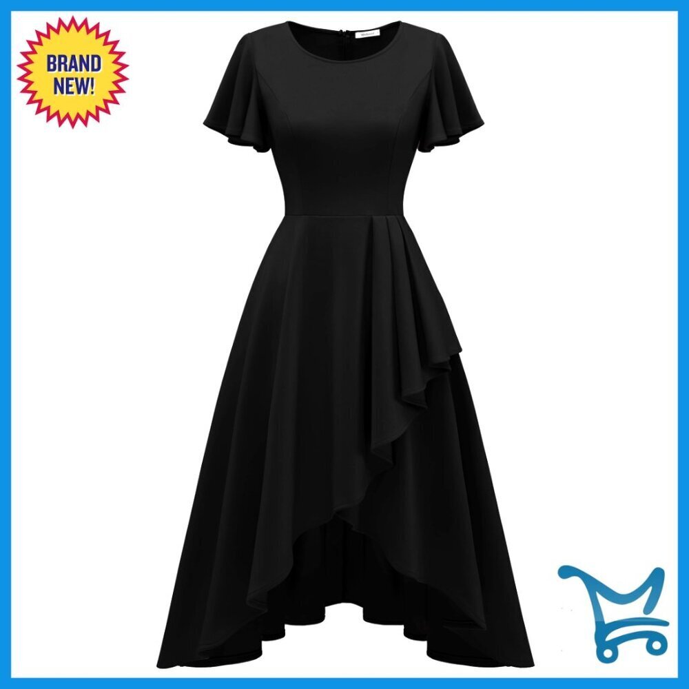 Tea Length A-Line Formal Dress Ruffle Sleeves Wedding Guest Cocktail Elegant
